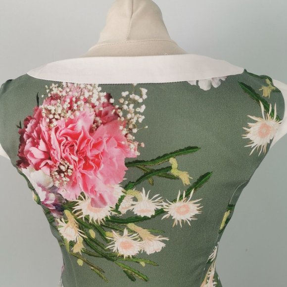 HEARTS & ROSES Floral Hepburn Dress Fit Flare 50s Fifties Wedding Party UK 10 - Picture 5 of 9